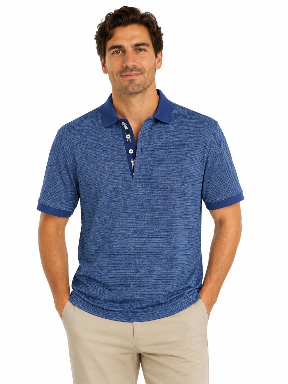 Bobby Jones Polo Shirt Large Blue Golf Print Mercerized Cotton NWT